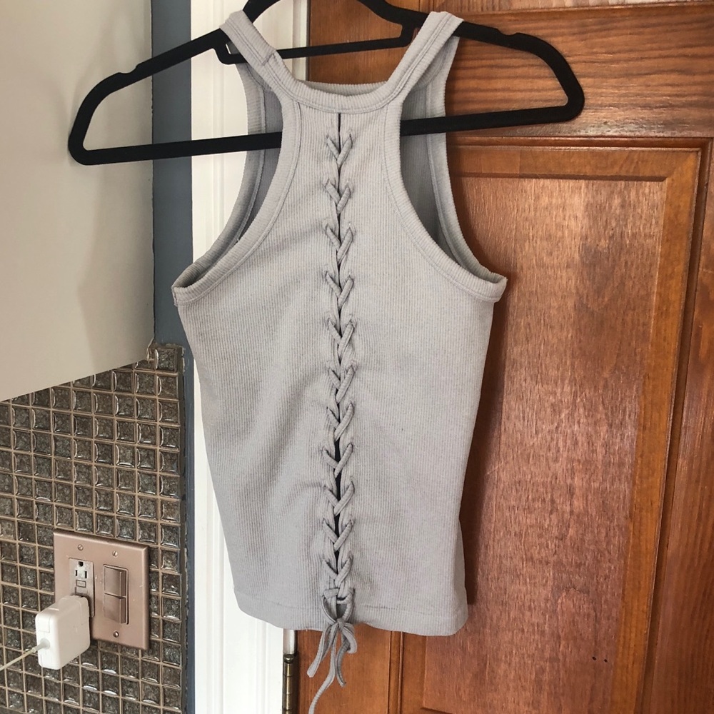 Light blue Braided back tight high neck shirt